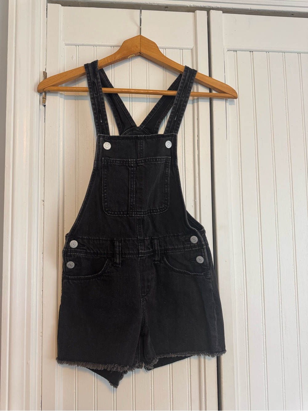 Old Navy Black Short Denim Overalls with Frayed Hem